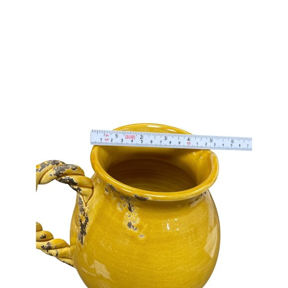 Bizzirri Italian Made 9" yellow glazed rope handle pitcher jug SKU 9597 - Picture 9 of 11